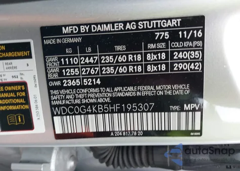 2017 Mercedes-Benz Glc 300 4Matic from USA, damaged, VIN WDC0G4KB5HF195307